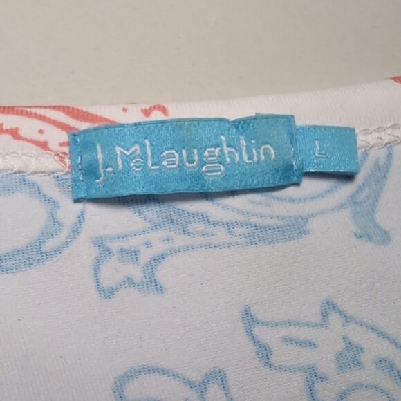 J. McLaughlin Tshirt Paisley Striped Short Sleeve Coral Summer Resortwear Top - Picture 6 of 9